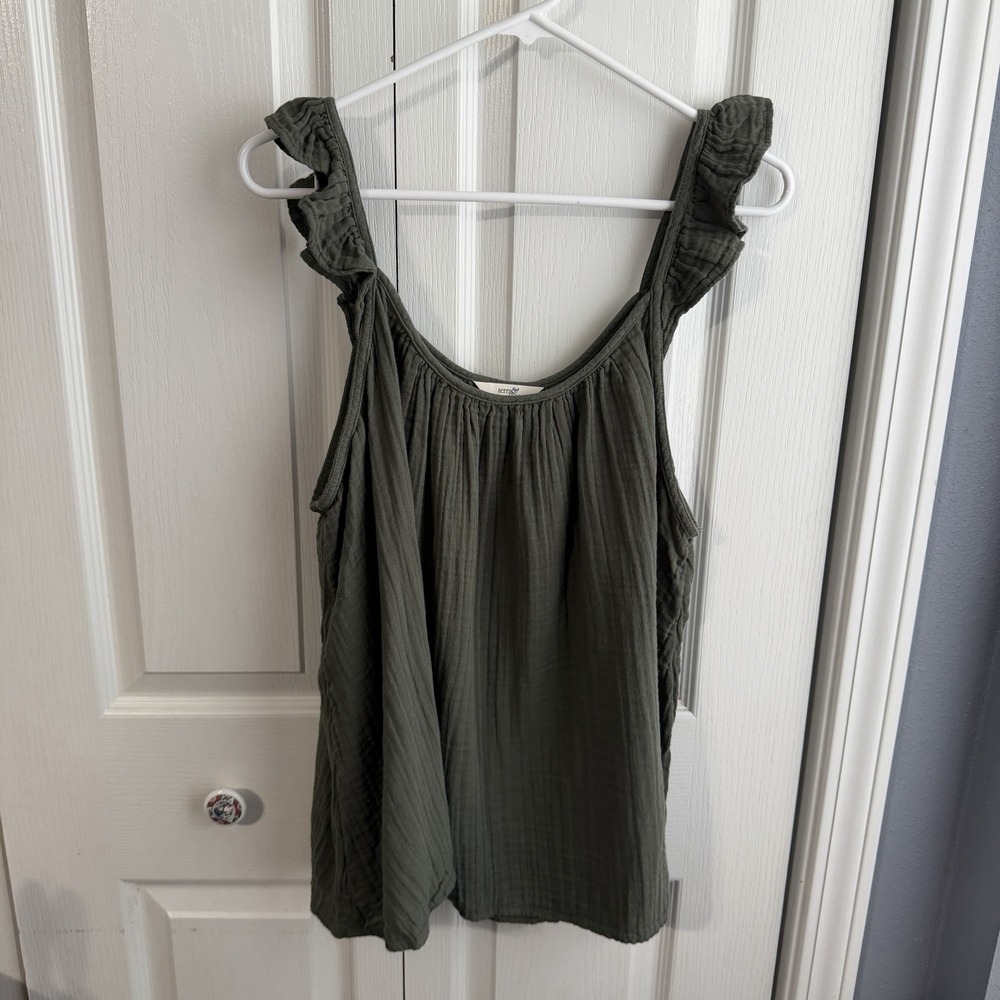 Terra & Sky Green Ruffle Strap Tank Top Women's Size 2X Office Boho Preppy